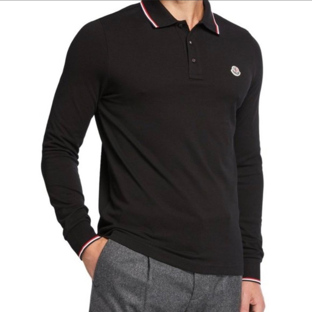Moncler Black Long Sleeve Polo - Size XL